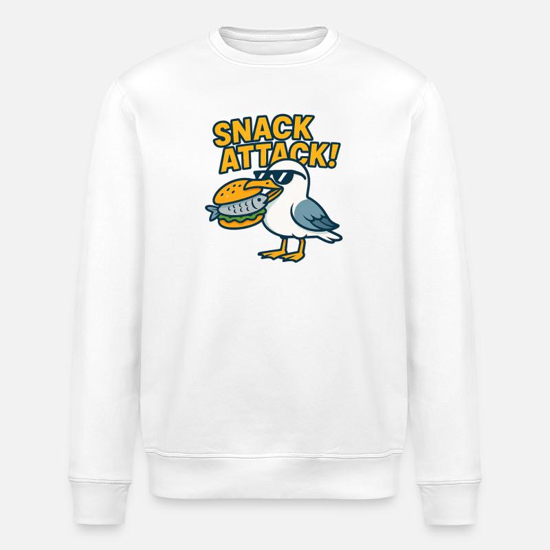 Lustige Möwe mit Sandwich - Stanley/Stella Unisex Bio-Sweatshirt ROLLER - Weiß