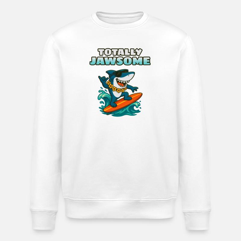 Totally Jawsome Surf Shark - Stanley/Stella ROLLER Unisex Organic Sweatshirt - white