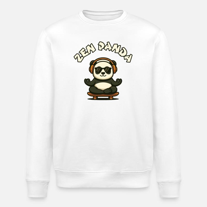 Zen Panda mit Skateboard und Kopfhörern - Stanley/Stella Unisex Bio-Sweatshirt ROLLER - Weiß
