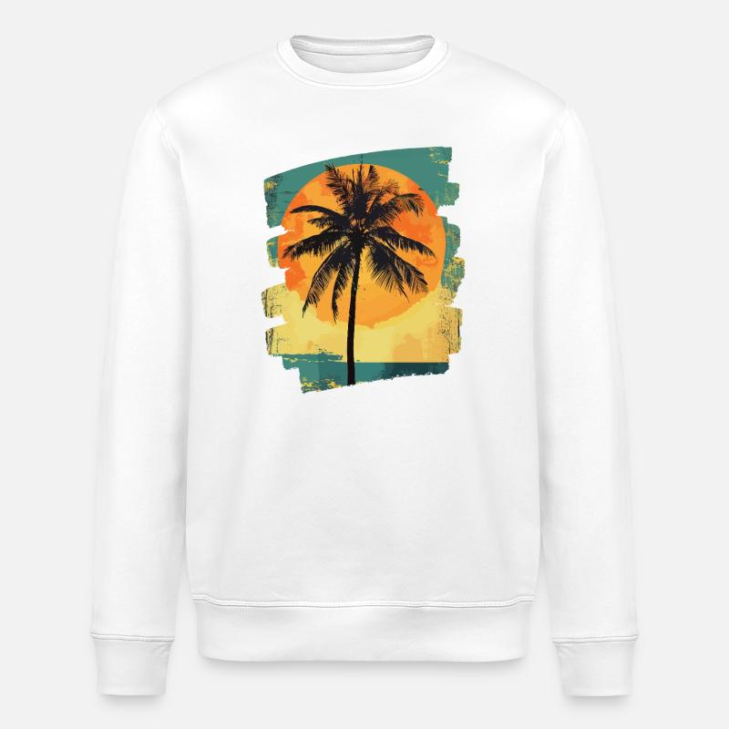 Palm Tree Sunset Summer Sun - Stanley/Stella ROLLER Unisex Organic Sweatshirt - white
