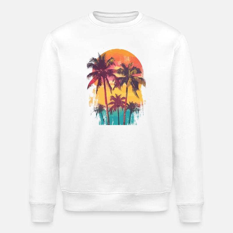 Palme Sonnenuntergang Sommer Sonne - Stanley/Stella Unisex Bio-Sweatshirt ROLLER - Weiß