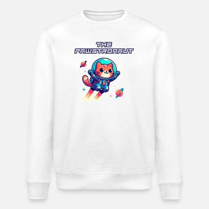 Astronaut Cat in Space - Stanley/Stella ROLLER Unisex Organic Sweatshirt - white