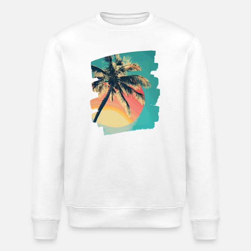 Palm Tree Sunset Summer Sun - Stanley/Stella ROLLER Unisex Organic Sweatshirt - white