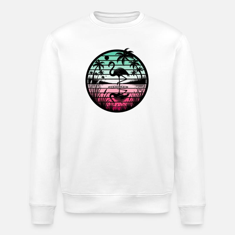 Retro Flamingo Sunset - Stanley/Stella Unisex Bio-Sweatshirt ROLLER - Weiß