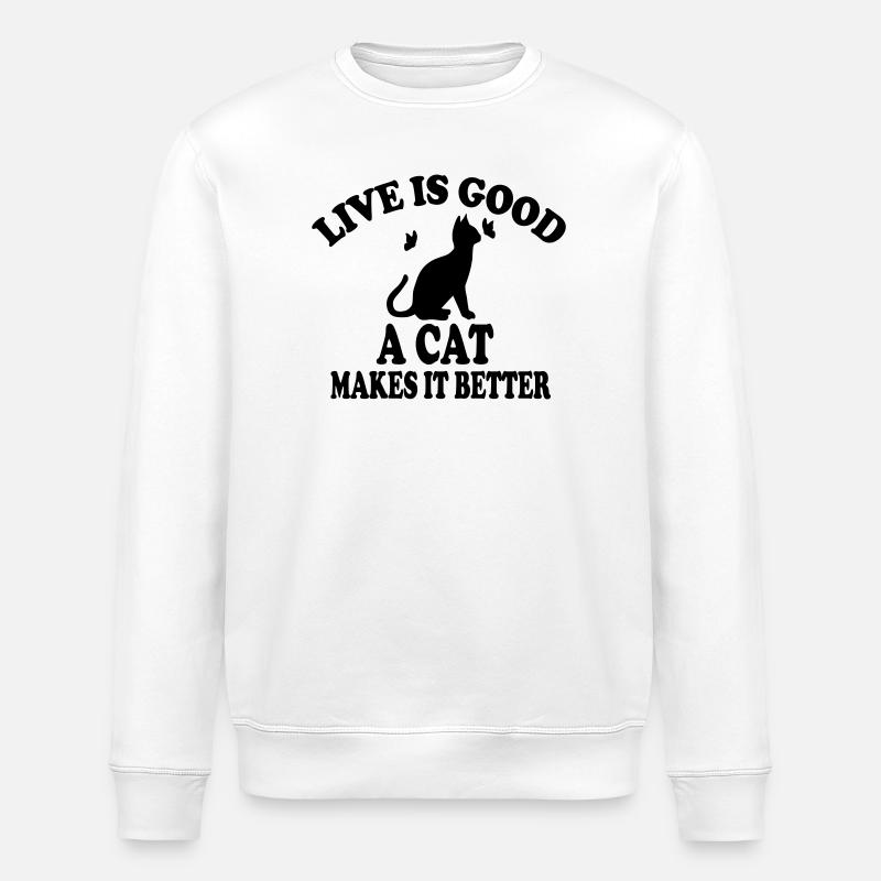 Katze Das Leben ist schön - Stanley/Stella Unisex Bio-Sweatshirt ROLLER - Weiß