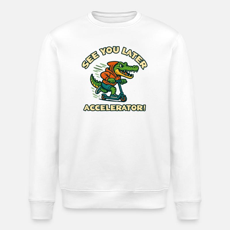 Crocodile on scooter - Stanley/Stella ROLLER Unisex Organic Sweatshirt - white