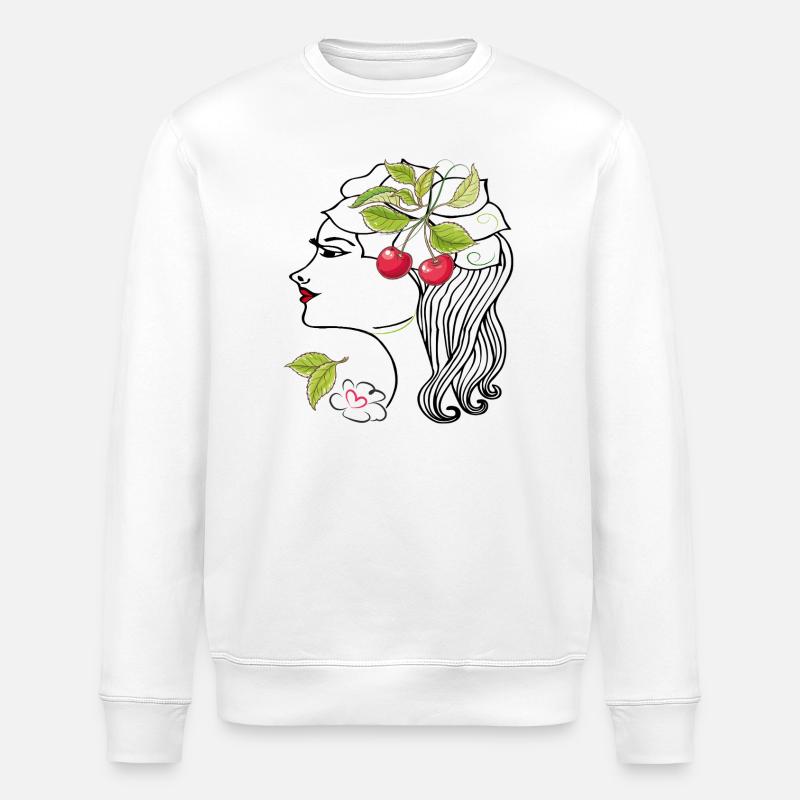 Woman's head with cherries - Stanley/Stella ROLLER Unisex Organic Sweatshirt - white