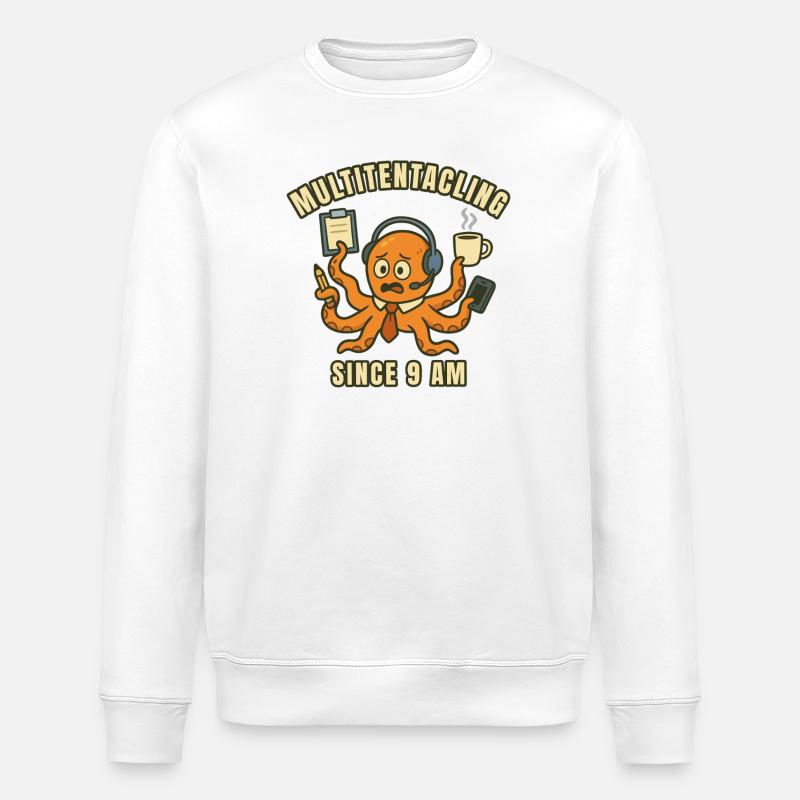 Poulpe multitâche à 9h. - Sweat bio ROLLER Stanley/Stella Unisexe - blanc