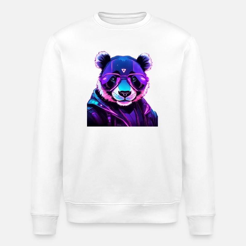 Cyberpunk Panda mit Neonbrille - Stanley/Stella Unisex Bio-Sweatshirt ROLLER - Weiß