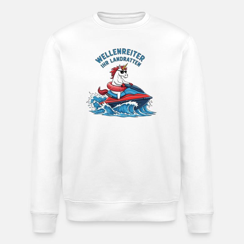 Cooles Jetski Einhorn - Stanley/Stella Unisex Bio-Sweatshirt ROLLER - Weiß