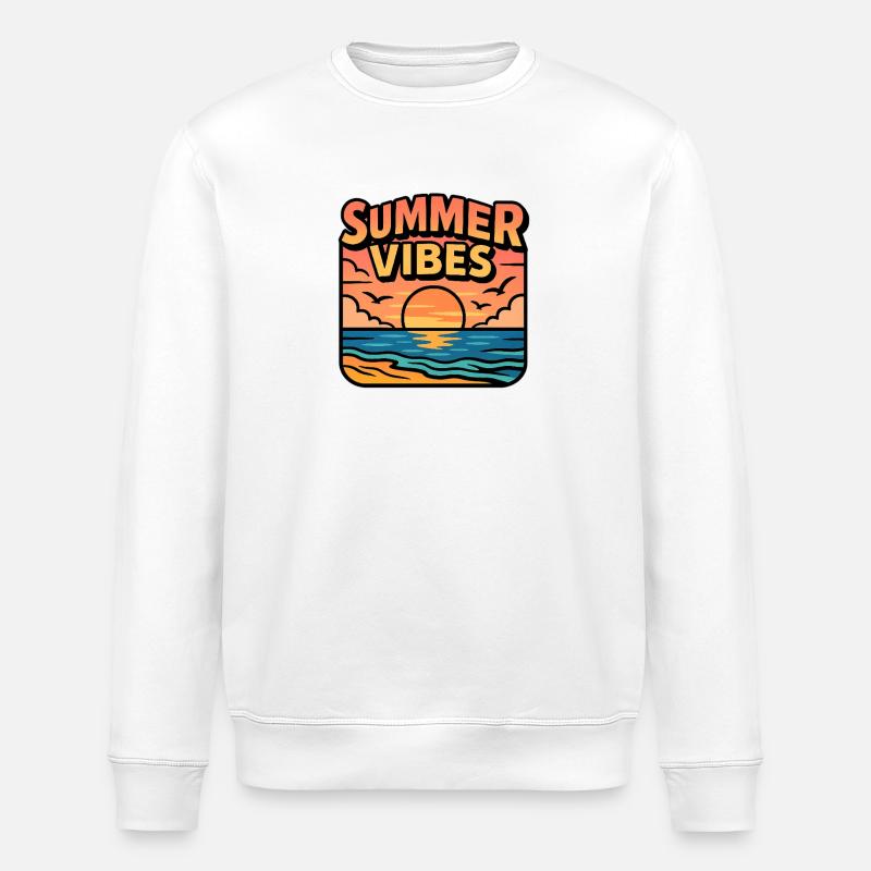 Summer Vibes coucher de soleil - Sweat bio ROLLER Stanley/Stella Unisexe - blanc