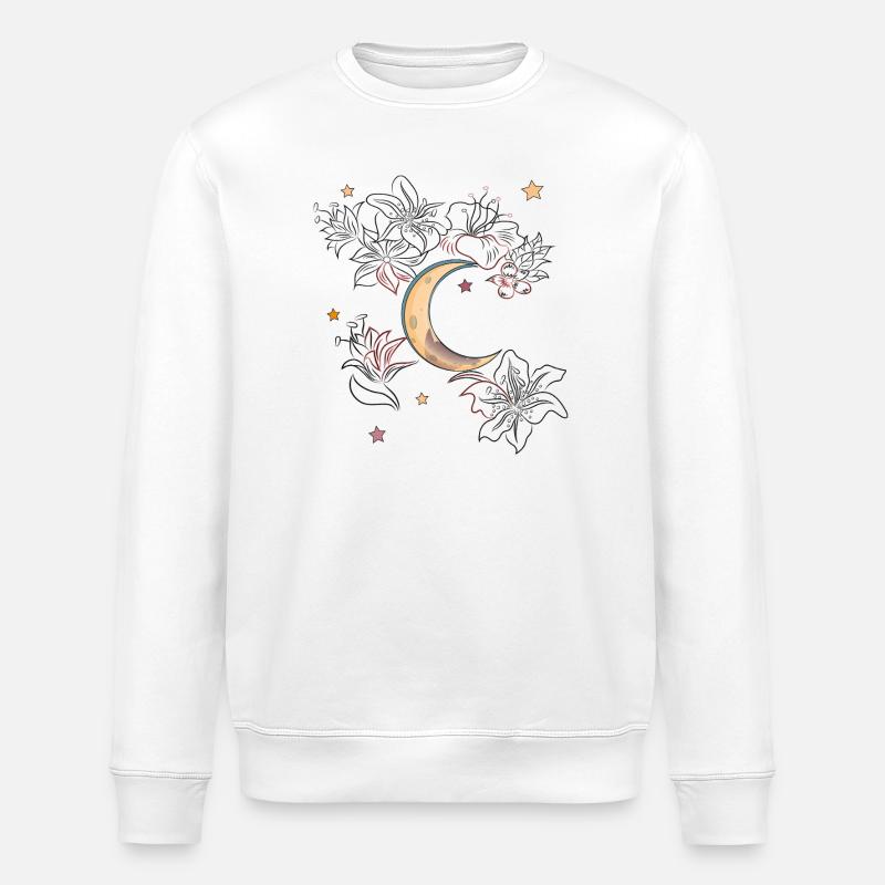 Lune avec des fleurs - Sweat bio ROLLER Stanley/Stella Unisexe - blanc