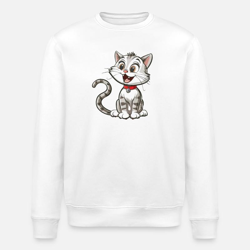 Chat animé joyeux avec collier - Sweat bio ROLLER Stanley/Stella Unisexe - blanc
