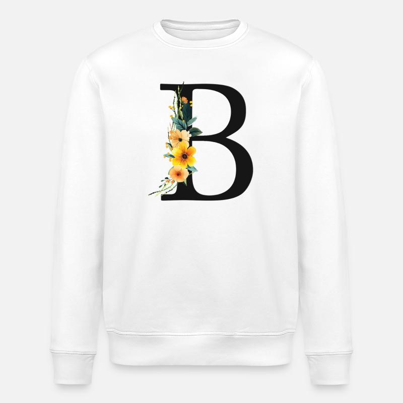 B Monogramm, Floral, personalisierbar - Stanley/Stella Unisex Bio-Sweatshirt ROLLER - Weiß