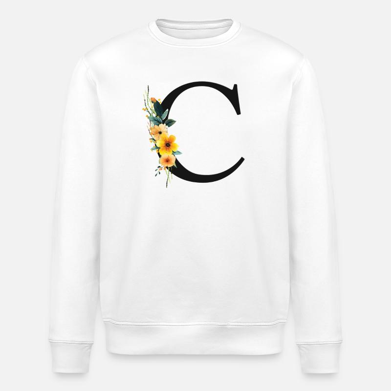 C Monogram, Floral, Customizable - Stanley/Stella ROLLER Unisex Organic Sweatshirt - white