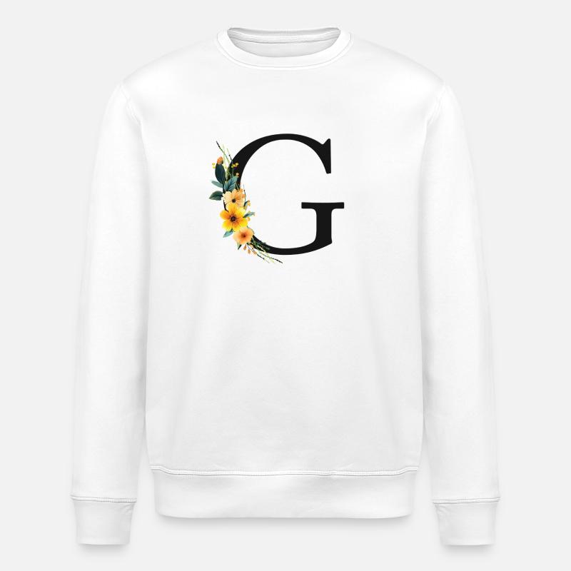 G Monogram, Floral, Personalizable - Stanley/Stella ROLLER Unisex Organic Sweatshirt - white