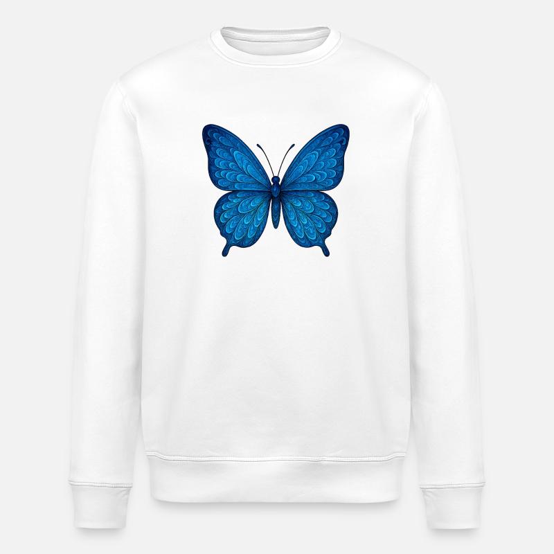 Blauer Schmetterling - Stanley/Stella Unisex Bio-Sweatshirt ROLLER - Weiß