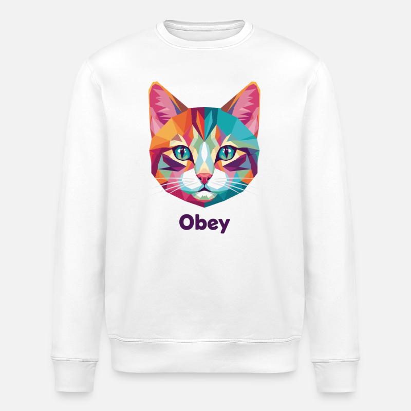 Geometrischer Katzenkopf mit Obey-Text - Stanley/Stella Unisex Bio-Sweatshirt ROLLER - Weiß