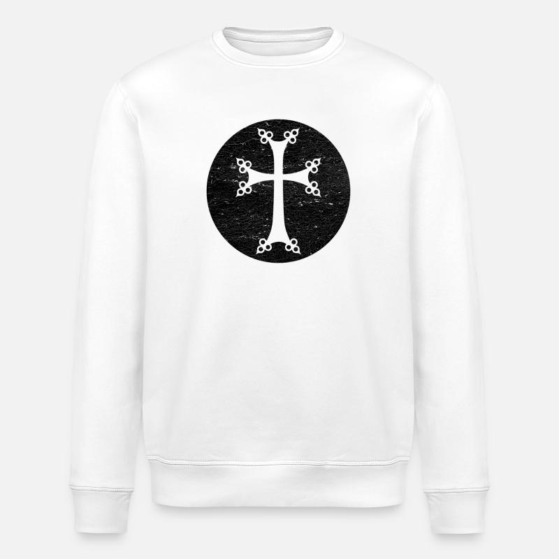 Stylized Armenian Cross in Black Circle - Stanley/Stella ROLLER Unisex Organic Sweatshirt - white