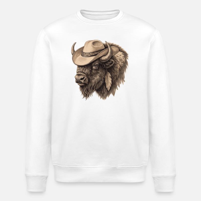 Cowboy Buffalo Bison - Sweat bio ROLLER Stanley/Stella Unisexe - blanc