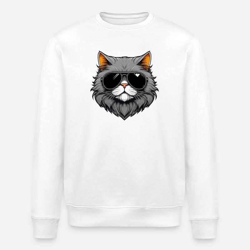 Zen-Katze mit Sonnenbrille - Stanley/Stella Unisex Bio-Sweatshirt ROLLER - Weiß