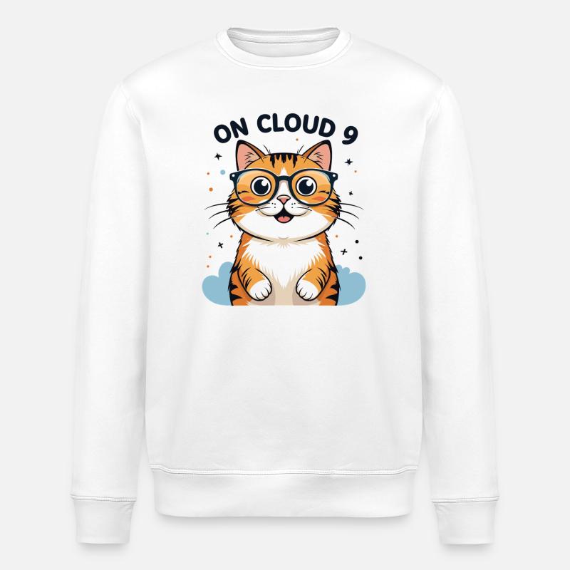 Niedliche Katzenillustration mit Brille - Stanley/Stella Unisex Bio-Sweatshirt ROLLER - Weiß