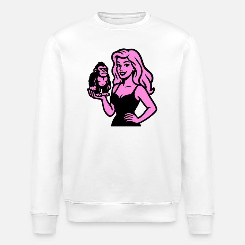Blonde avec petit gorille - Sweat bio ROLLER Stanley/Stella Unisexe - blanc