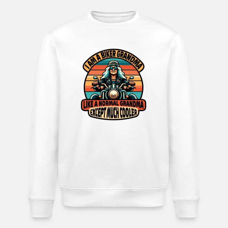 Biker-Oma mit cooler Attitüde - Stanley/Stella Unisex Bio-Sweatshirt ROLLER - Weiß