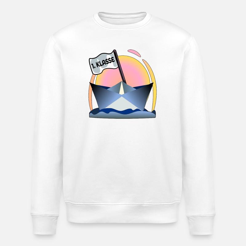 Einschulung Schulanfang Papierboot - Stanley/Stella Unisex Bio-Sweatshirt ROLLER - Weiß