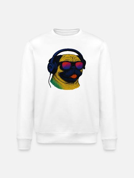 Mops med 80'er Musik DJ Cyberpunk Gamer Retro - Stanley/Stella økologisk unisex-sweatshirt ROLLER - hvid