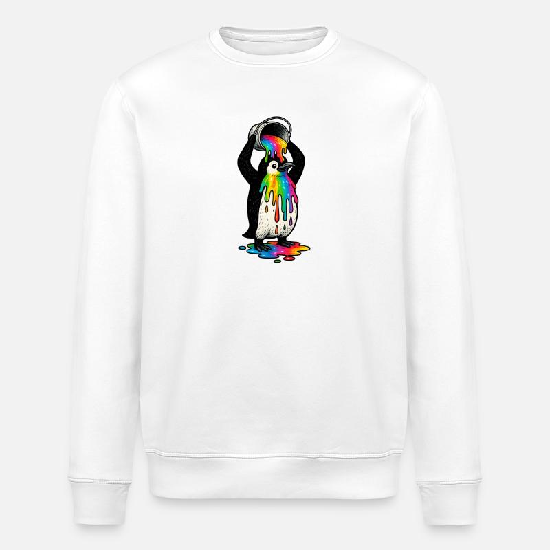 Bunter Pinguin mit Farbeimer - Stanley/Stella Unisex Bio-Sweatshirt ROLLER - Weiß