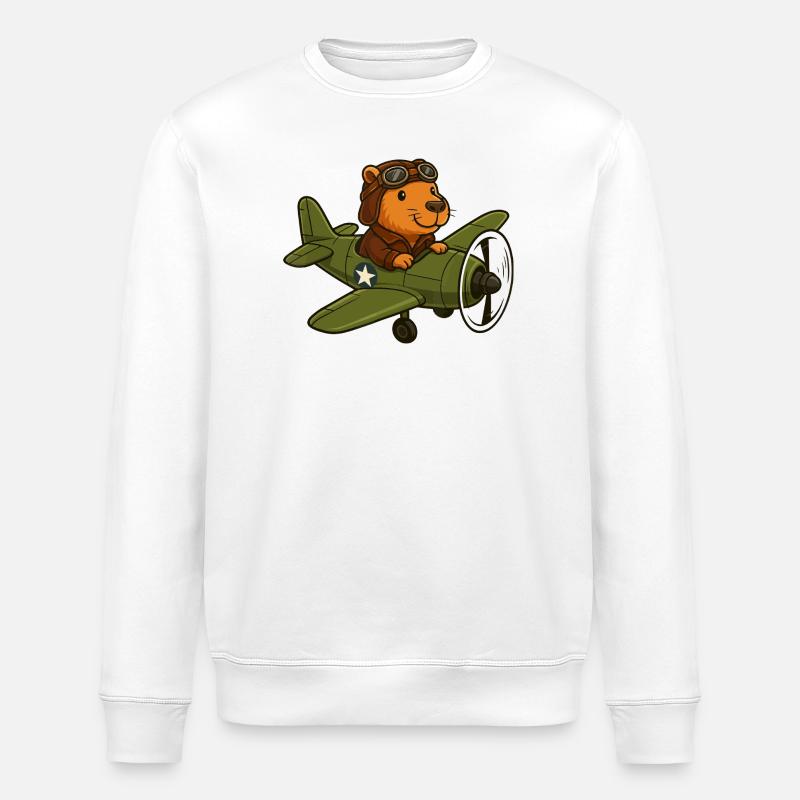 Flying Beaver Pilot in Plane - Stanley/Stella ROLLER Unisex Organic Sweatshirt - white