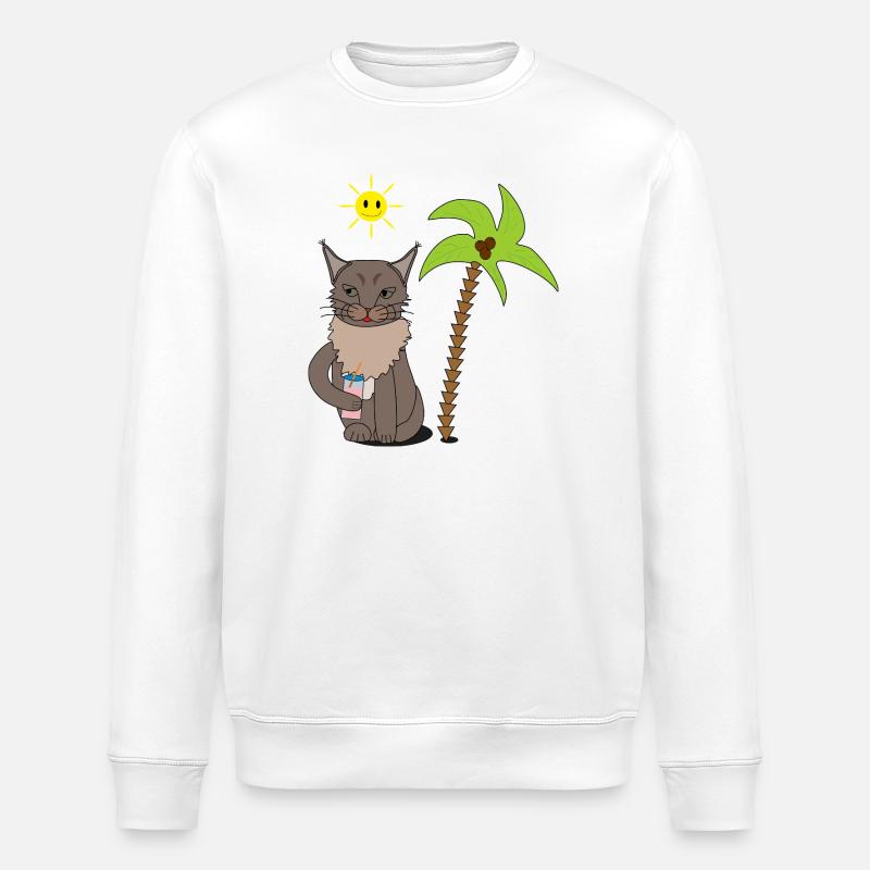 Summer cat with palm tree - Stanley/Stella ROLLER Unisex Organic Sweatshirt - white