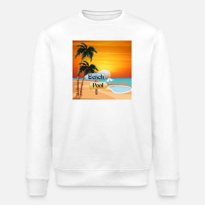 Tropical beach with pool and sunset - Stanley/Stella ROLLER Unisex Organic Sweatshirt - white