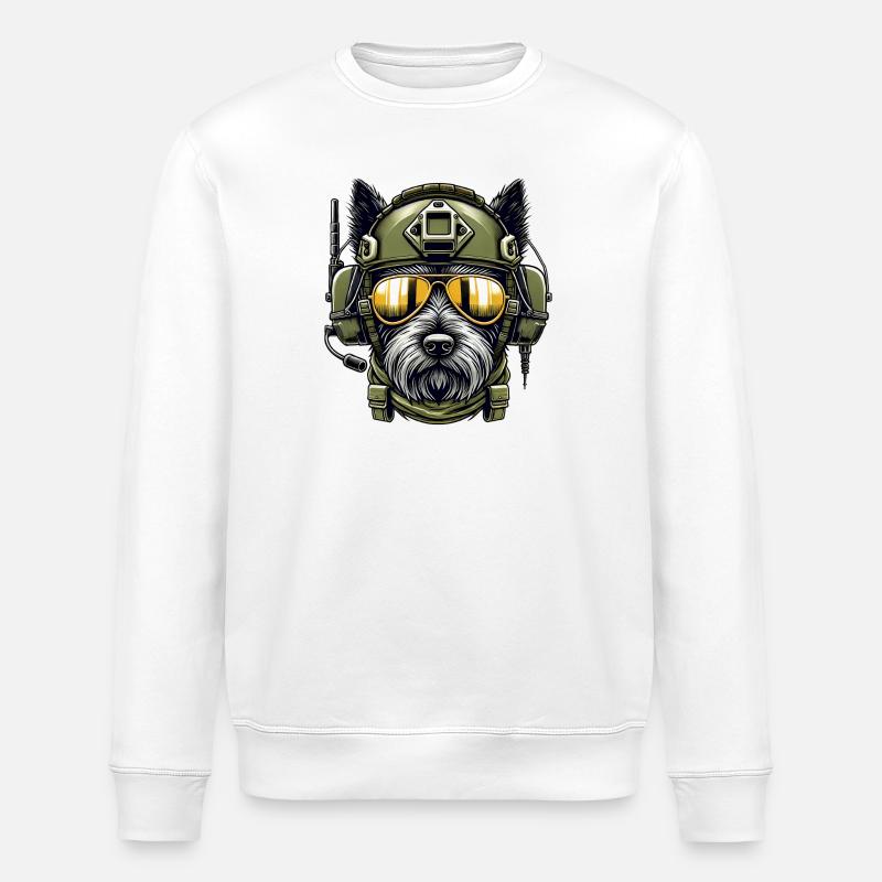 Scottish Terrier Military Design - Stanley/Stella ROLLER Unisex Organic Sweatshirt - white