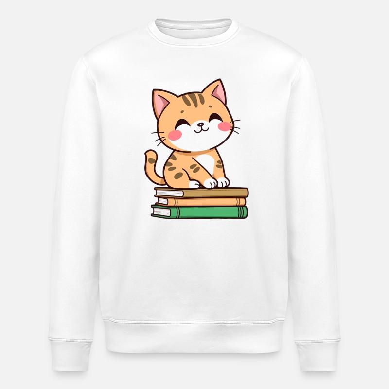 Chat avec des livres - Sweat bio ROLLER Stanley/Stella Unisexe - blanc
