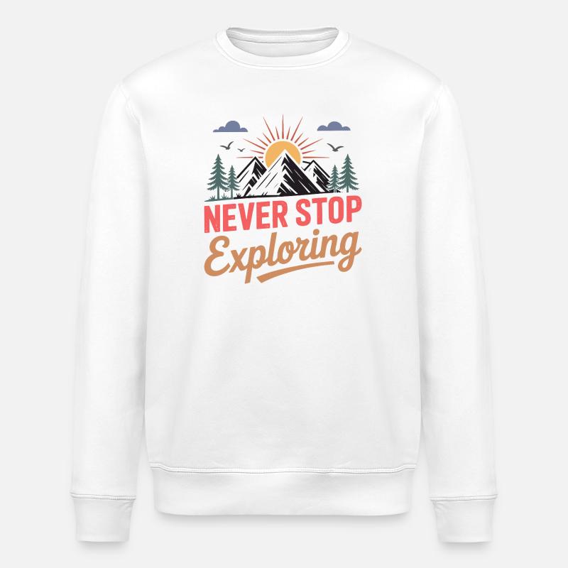 Mountains - Never Stop Exploring - Stanley/Stella ROLLER Unisex Organic Sweatshirt - white