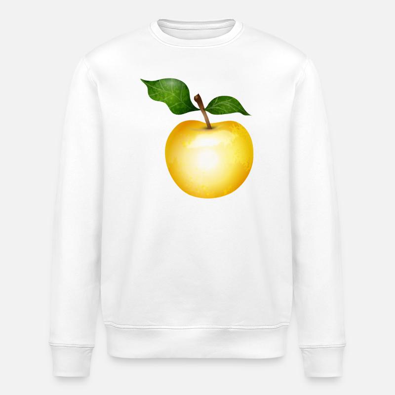 Pomme dorée avec illustration de feuilles vertes - Sweat bio ROLLER Stanley/Stella Unisexe - blanc