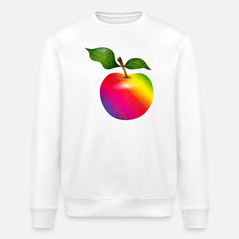 Bunter Regenbogen-Apfel mit Blättern Illustration - Stanley/Stella Unisex Bio-Sweatshirt ROLLER - Weiß