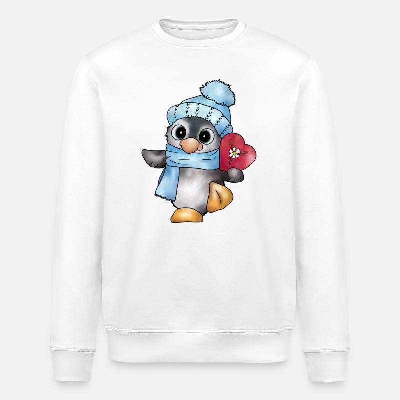 Pinguin mit Herz - Stanley/Stella Unisex Bio-Sweatshirt ROLLER - Weiß