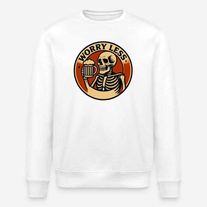 Skelett Cheers Sorgenlos-Abzeichen - Stanley/Stella Unisex Bio-Sweatshirt ROLLER - Weiß