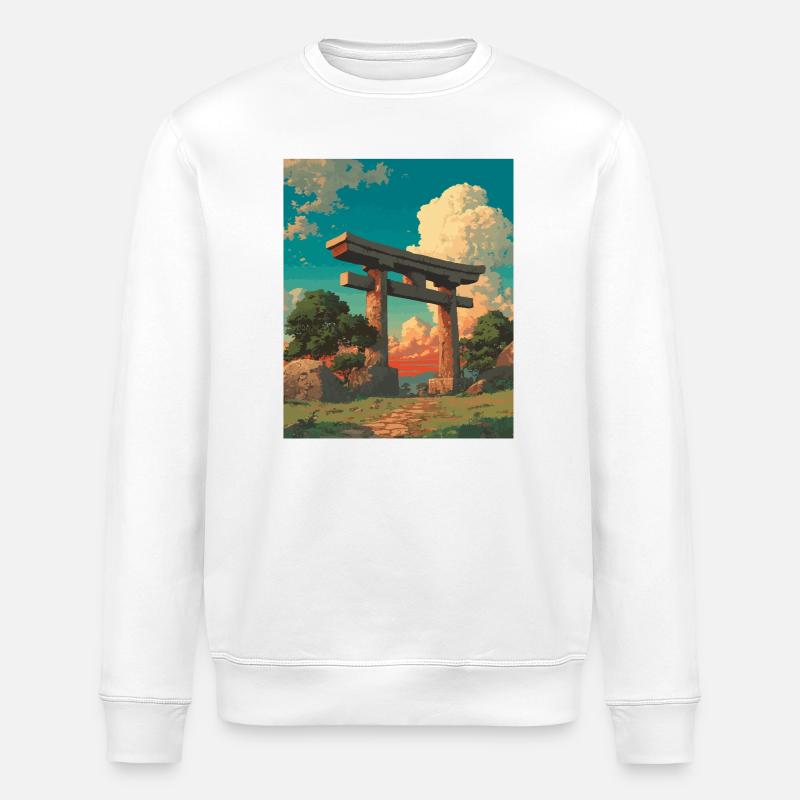 Sunset Behind Traditional Torii Gate - Stanley/Stella ROLLER Unisex Organic Sweatshirt - white
