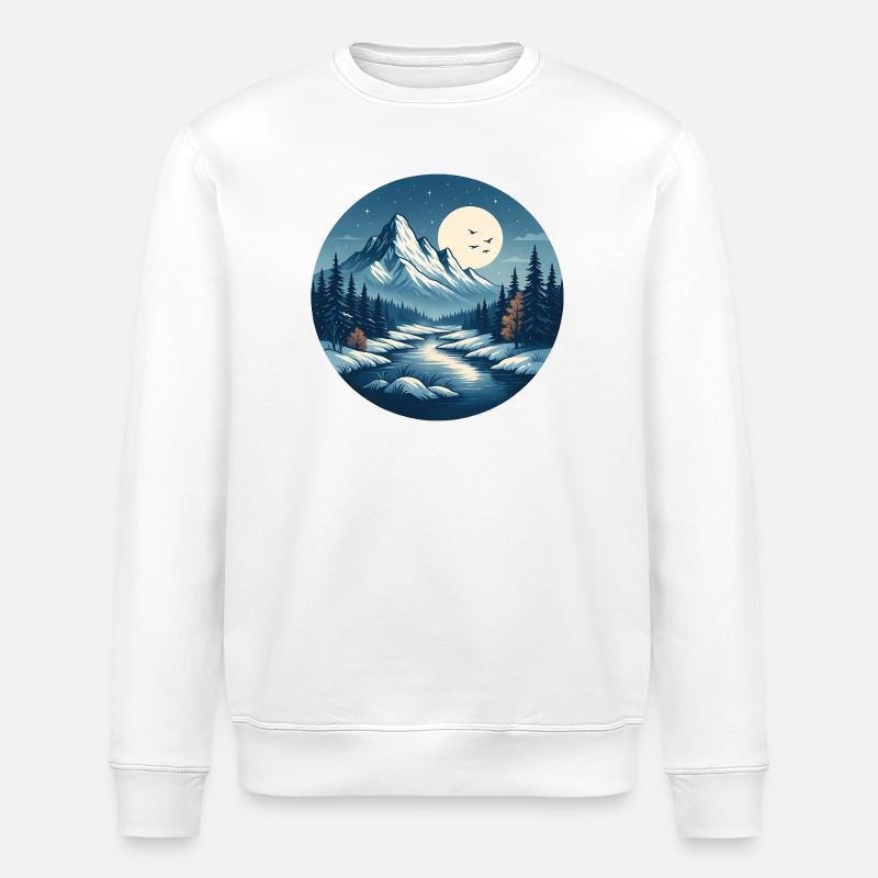 Bergige Nachtlandschaft mit Fluss - Stanley/Stella Unisex Bio-Sweatshirt ROLLER - Weiß