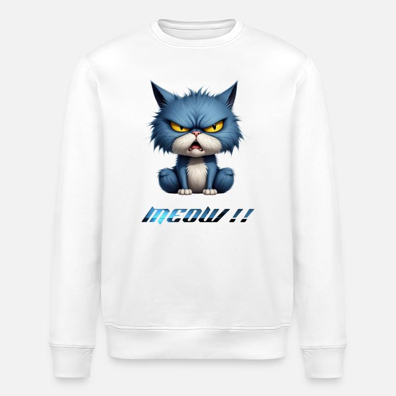 Angry Blue Cat Pixel Meow - Stanley/Stella ROLLER Unisex Organic Sweatshirt - white