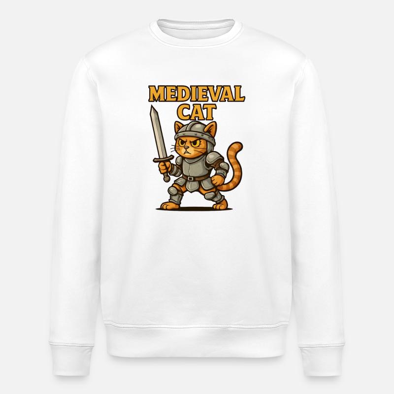 Mittelalter Katze - Stanley/Stella Unisex Bio-Sweatshirt ROLLER - Weiß