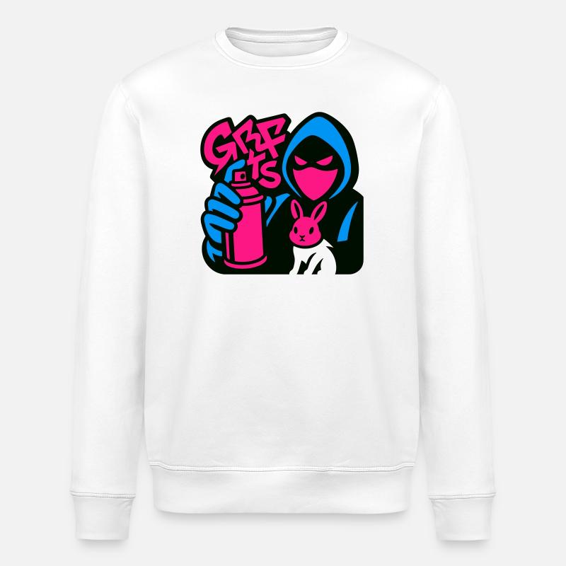 Graffiti Lapin bleu/rose - Sweat bio ROLLER Stanley/Stella Unisexe - blanc