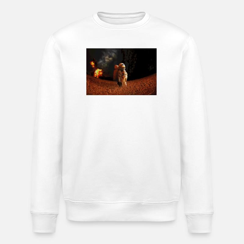 Astronaut auf der zerstörten Erde - Stanley/Stella Unisex Bio-Sweatshirt ROLLER - Weiß