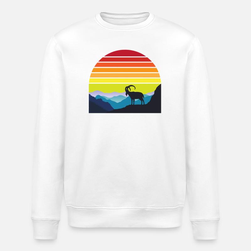 Silhouette Chèvre au Soleil Couchant - Sweat bio ROLLER Stanley/Stella Unisexe - blanc