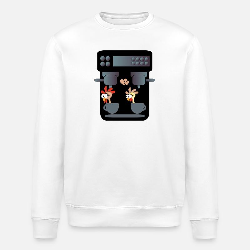 FUNNY CHICKENS COFFEE MAKER COFFEE - Stanley/Stella ROLLER Unisex Organic Sweatshirt - white