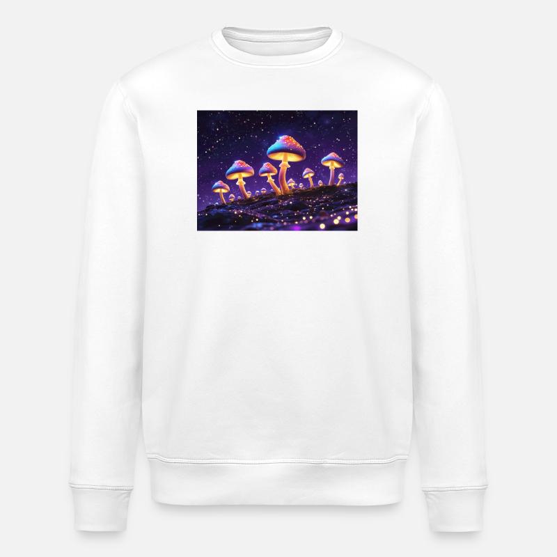 Leuchtende Pilzmotive im Neonstil - Stanley/Stella Unisex Bio-Sweatshirt ROLLER - Weiß
